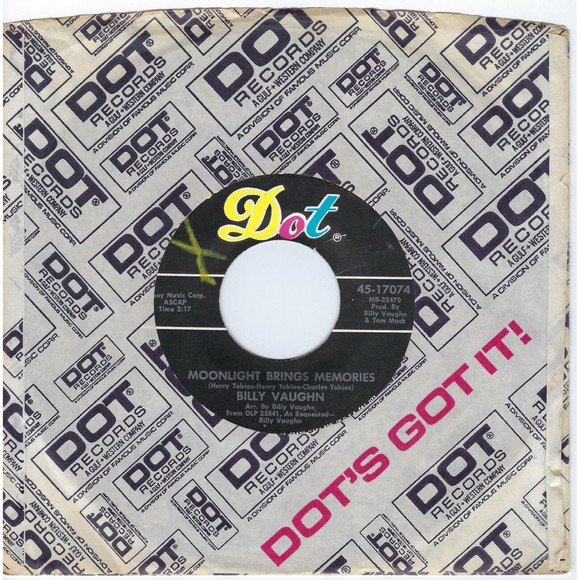 Billy Vaughn 45 Lolly / Moonlight Brings Memories on Dot VG+ Easy Listening - Picture 2 of 2